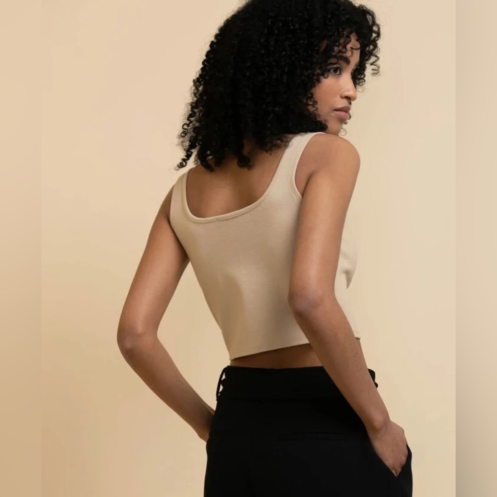 Ricki’s Cream Tan Ponte Corset Sweetheart Neck Sleeveless Crop Top - Picture 4 of 5
